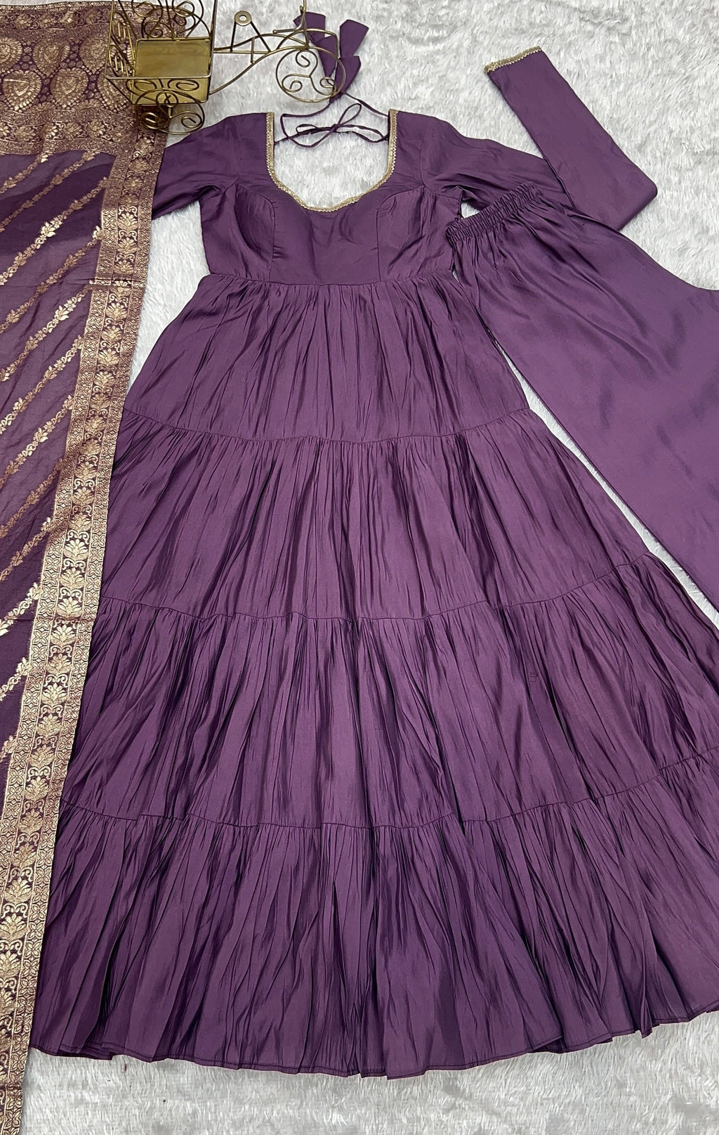 Romansilk Chanderi 9M+ Flair Anarkali Set with Padded Yoke & Banarasi Jacquard Dupatta