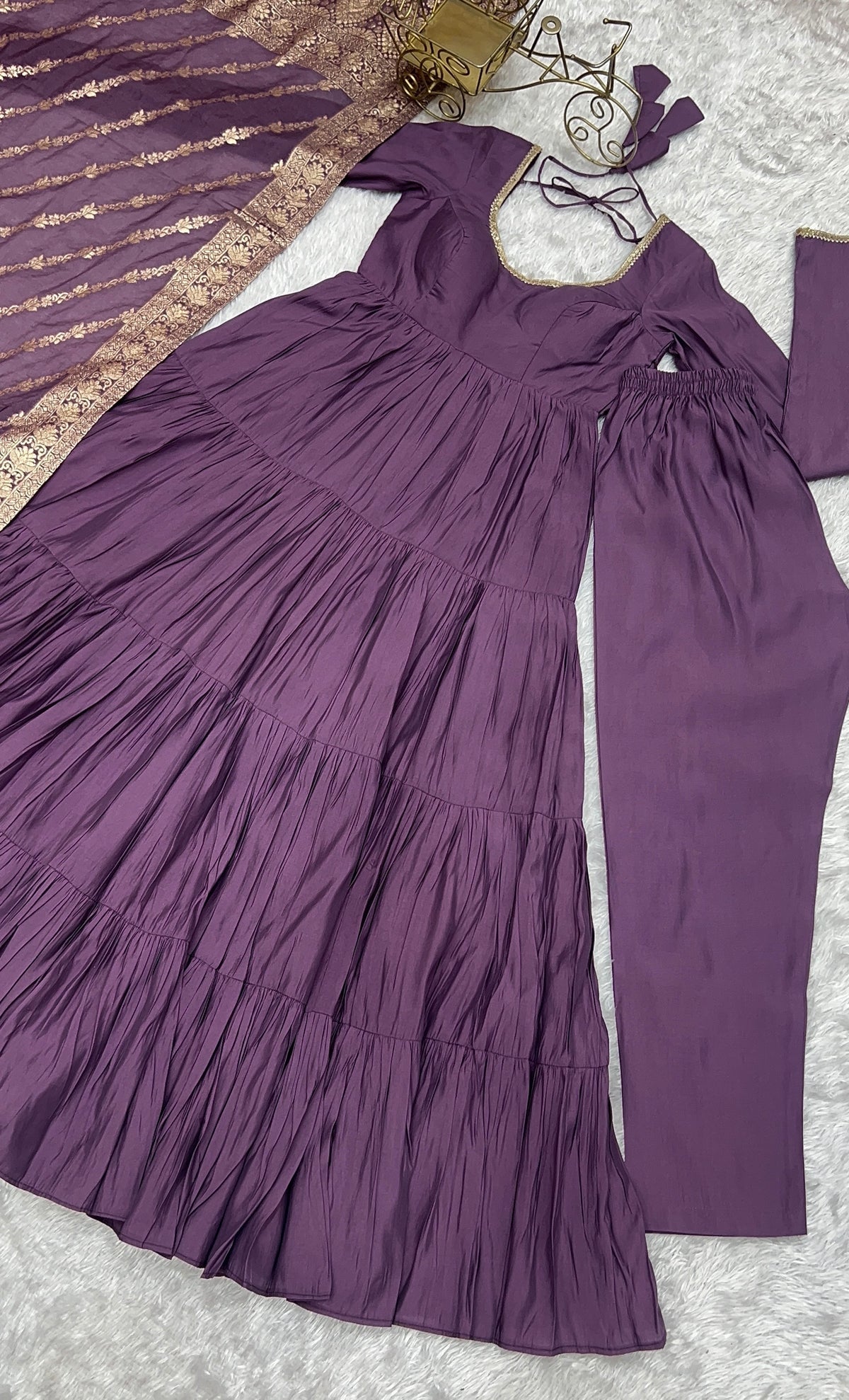 Romansilk Chanderi 9M+ Flair Anarkali Set with Padded Yoke & Banarasi Jacquard Dupatta