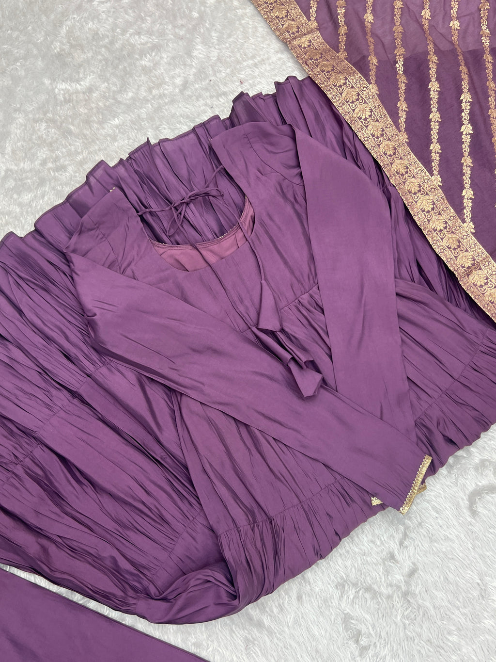 Romansilk Chanderi 9M+ Flair Anarkali Set with Padded Yoke & Banarasi Jacquard Dupatta