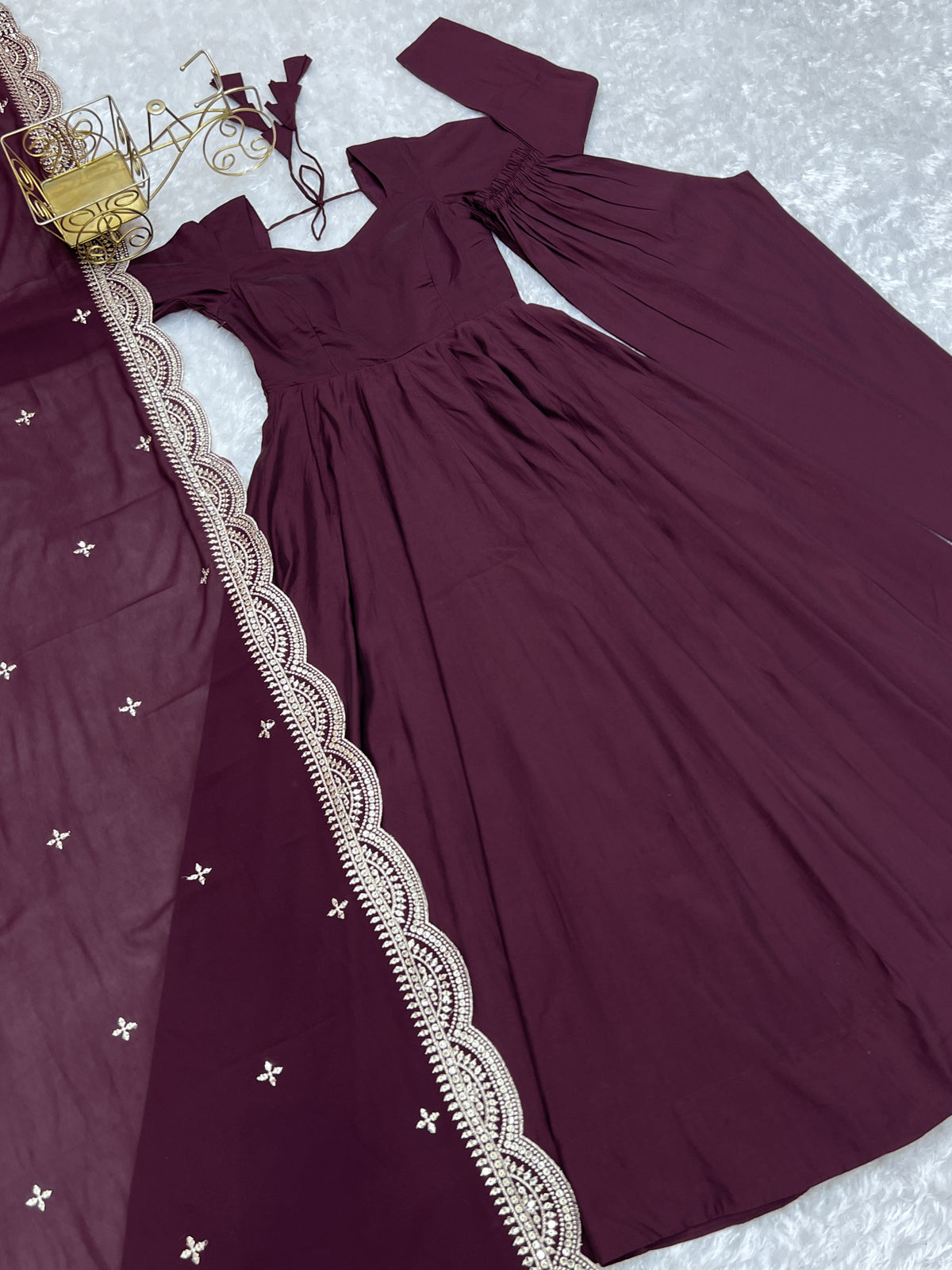 Romansilk Chanderi 16-Kali Anarkali Gown with Sequin Cutwork Dupatta & Stitched Pant