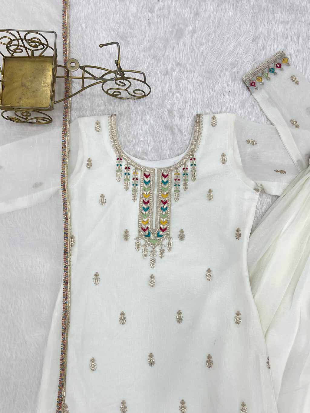 Premium Crunchy Silk Embroidered Sharara Set with Multicolor Lace Dupatta