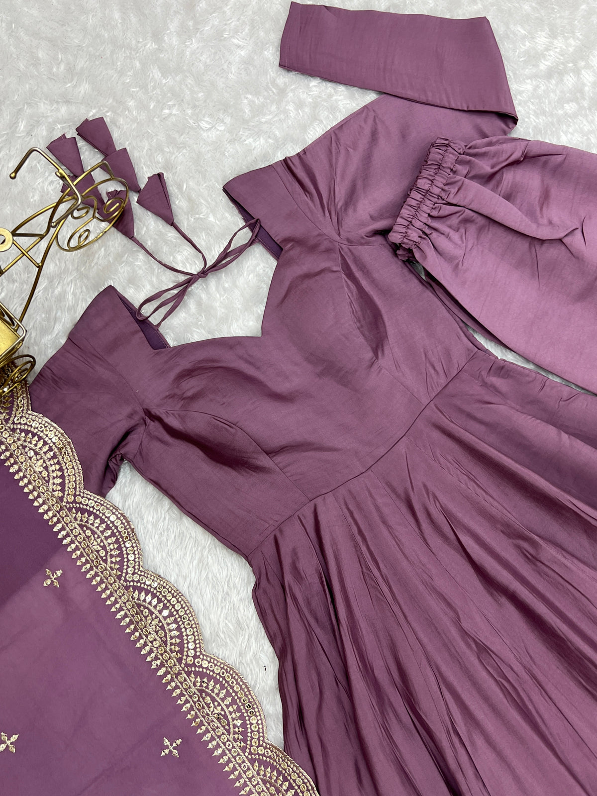 Romansilk Chanderi 16-Kali Anarkali Gown with Sequin Cutwork Dupatta & Stitched Pant