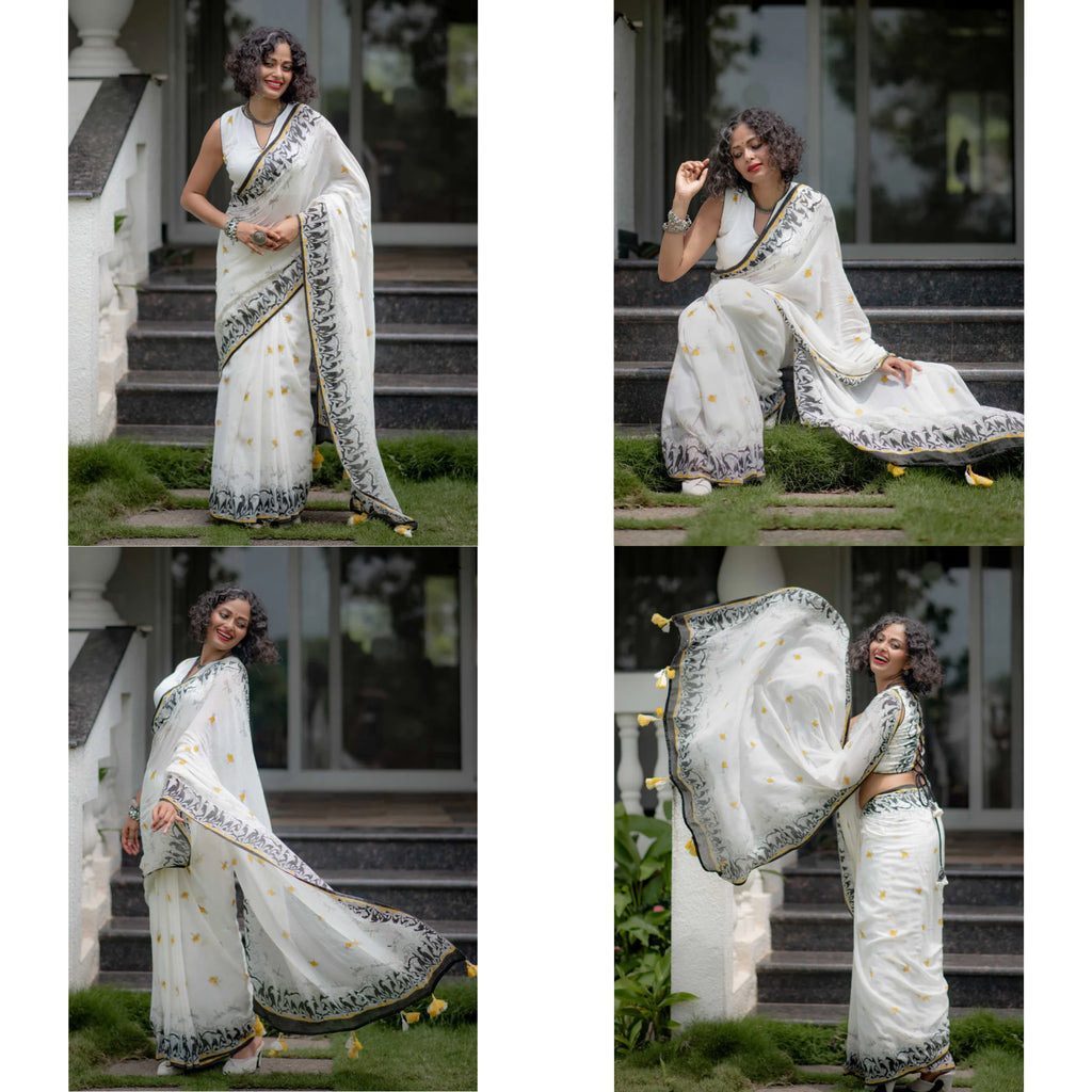Timeless Grace Elegant Linen Cotton Digital Printed Saree with Matching Blouse