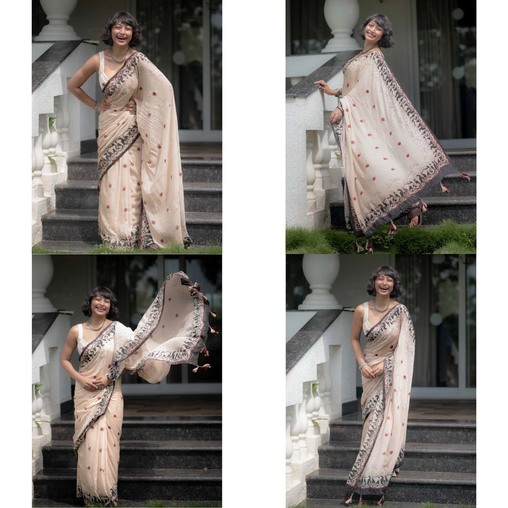 Timeless Grace Elegant Linen Cotton Digital Printed Saree with Matching Blouse