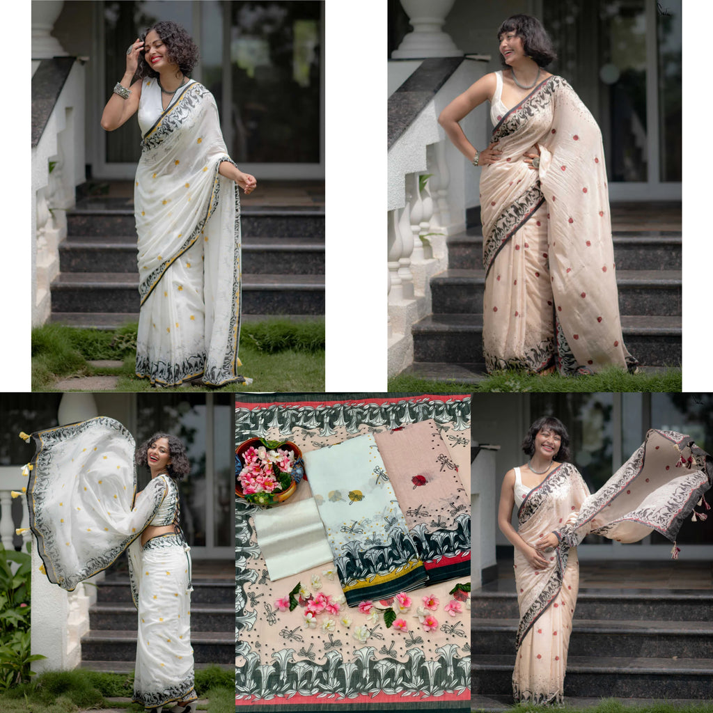 Timeless Grace Elegant Linen Cotton Digital Printed Saree with Matching Blouse