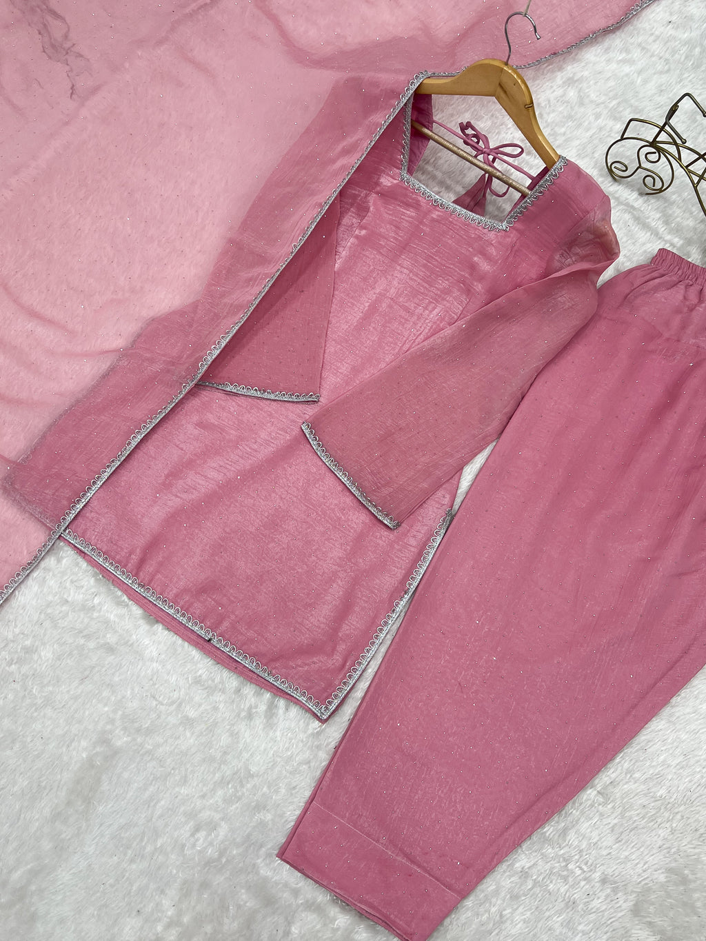 Crunchy Silk Siroki Diamond Work Farshi Salwar Suit with Lace Dupatta