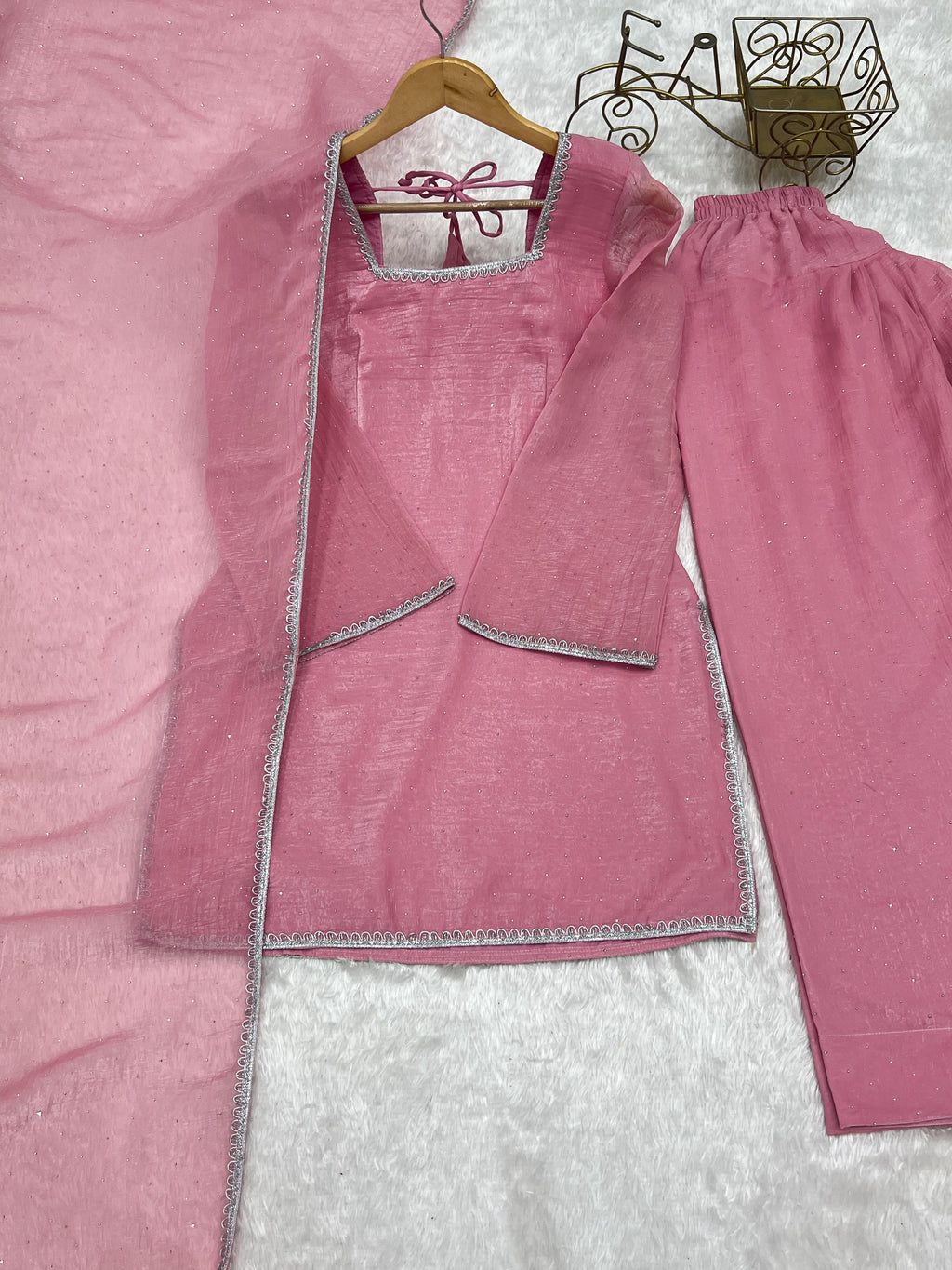 Crunchy Silk Siroki Diamond Work Farshi Salwar Suit with Lace Dupatta