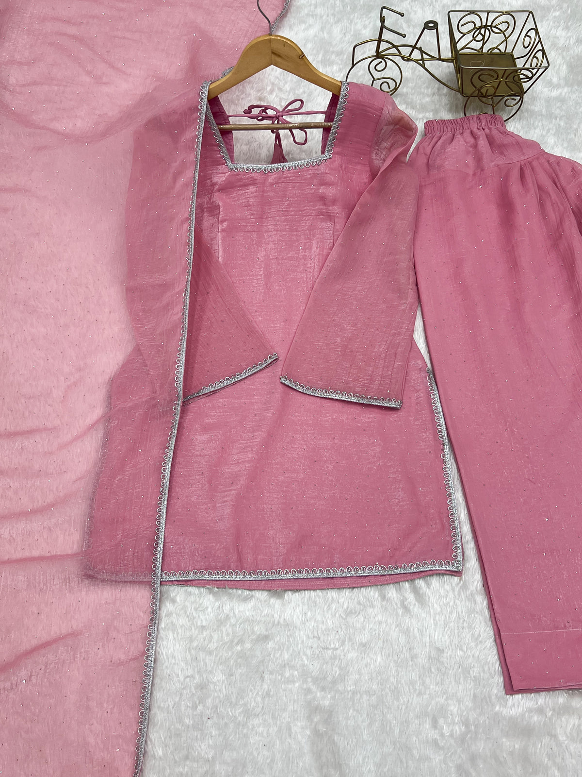 Crunchy Silk Siroki Diamond Work Farshi Salwar Suit with Lace Dupatta