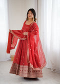 Premium Crunchy Silk Anarkali Gown with Jari & Sequin Embroidery and Beaded Dupatta