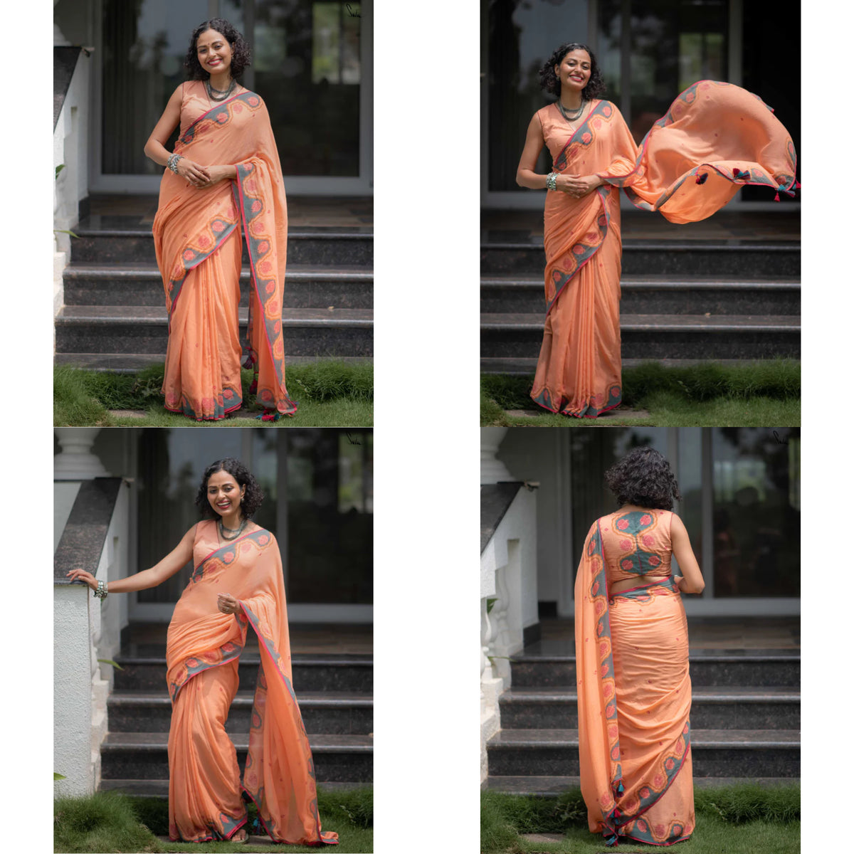 Elegant Bloom Premium Linen Cotton Digital Printed Saree with Matching Blouse