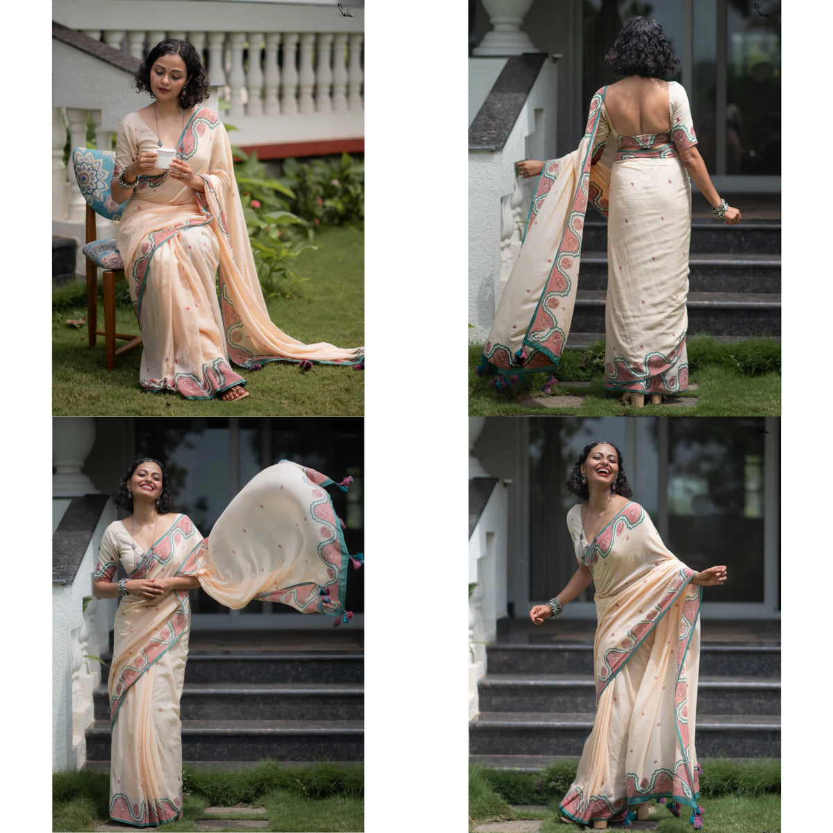 Elegant Bloom Premium Linen Cotton Digital Printed Saree with Matching Blouse