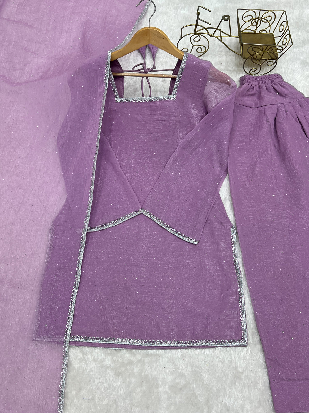 Crunchy Silk Siroki Diamond Work Farshi Salwar Suit with Lace Dupatta