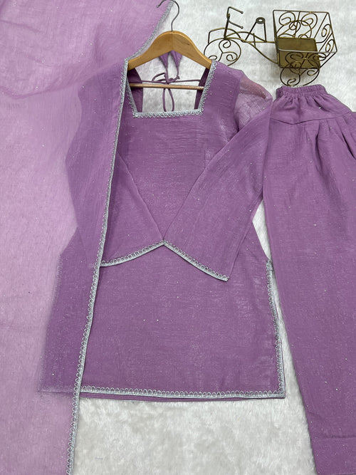 Crunchy Silk Siroki Diamond Work Farshi Salwar Suit with Lace Dupatta