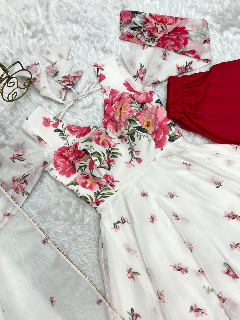 Organza Silk Printed Kali Anarkali Set with 4M Flair & Gota Patti Dupatta