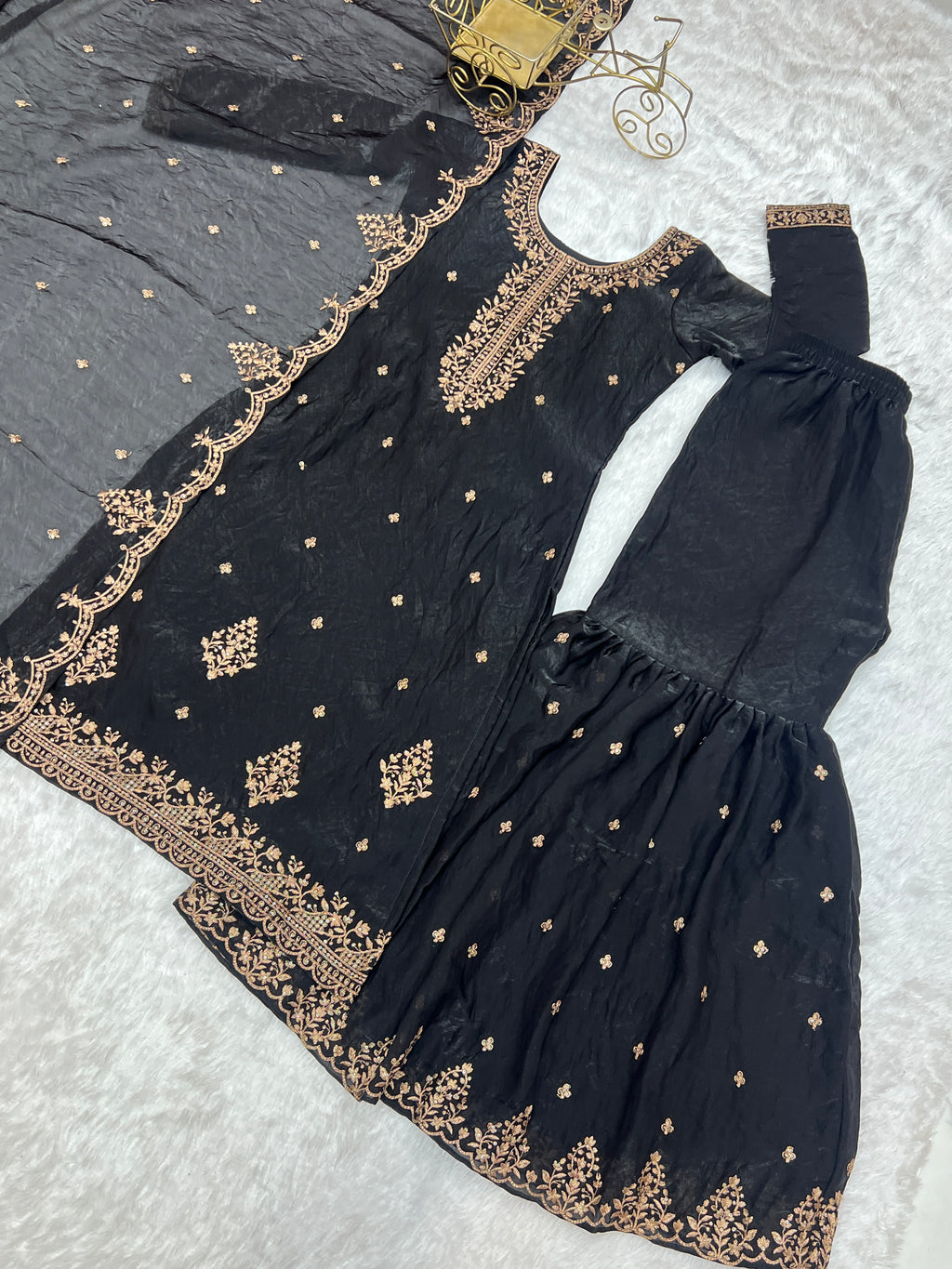 Crunchy Silk Embroidered Sharara Set with Jari, Sequence & Dupatta Work