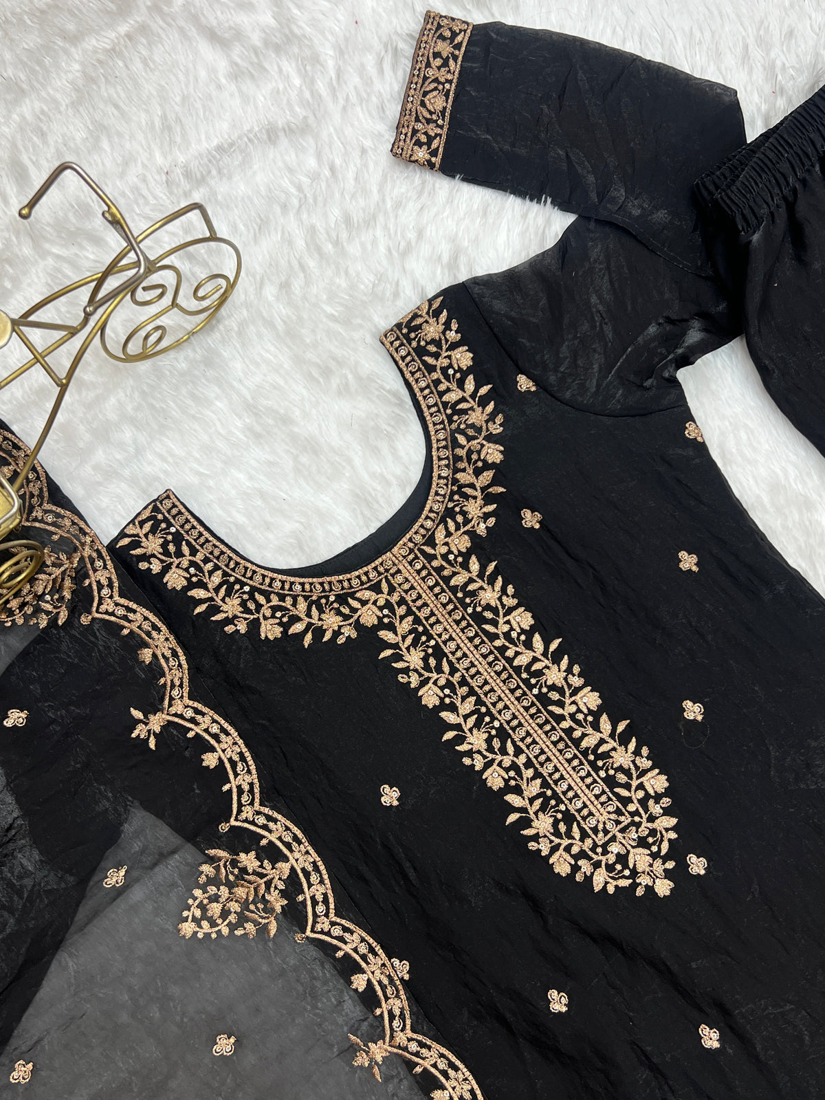 Crunchy Silk Embroidered Sharara Set with Jari, Sequence & Dupatta Work