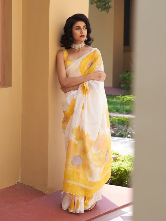 Exclusive Linen Cotton Digital Printed Saree