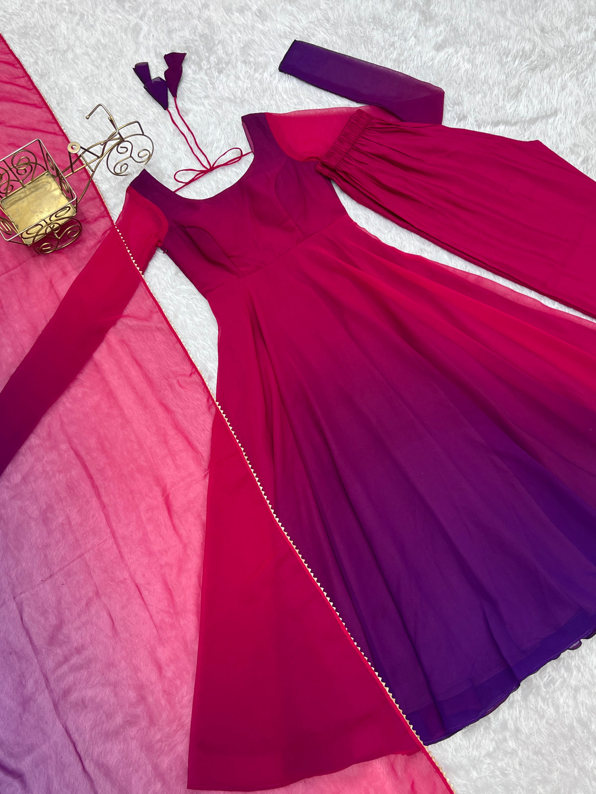 Colorful Faux Georgette Padded Anarkali Set with 6.5M Flair & Lace Dupatta