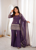 Crunchy Silk Dori Embroidered Bell Bottom Suit with Sequin Jari Work & Lace Dupatta