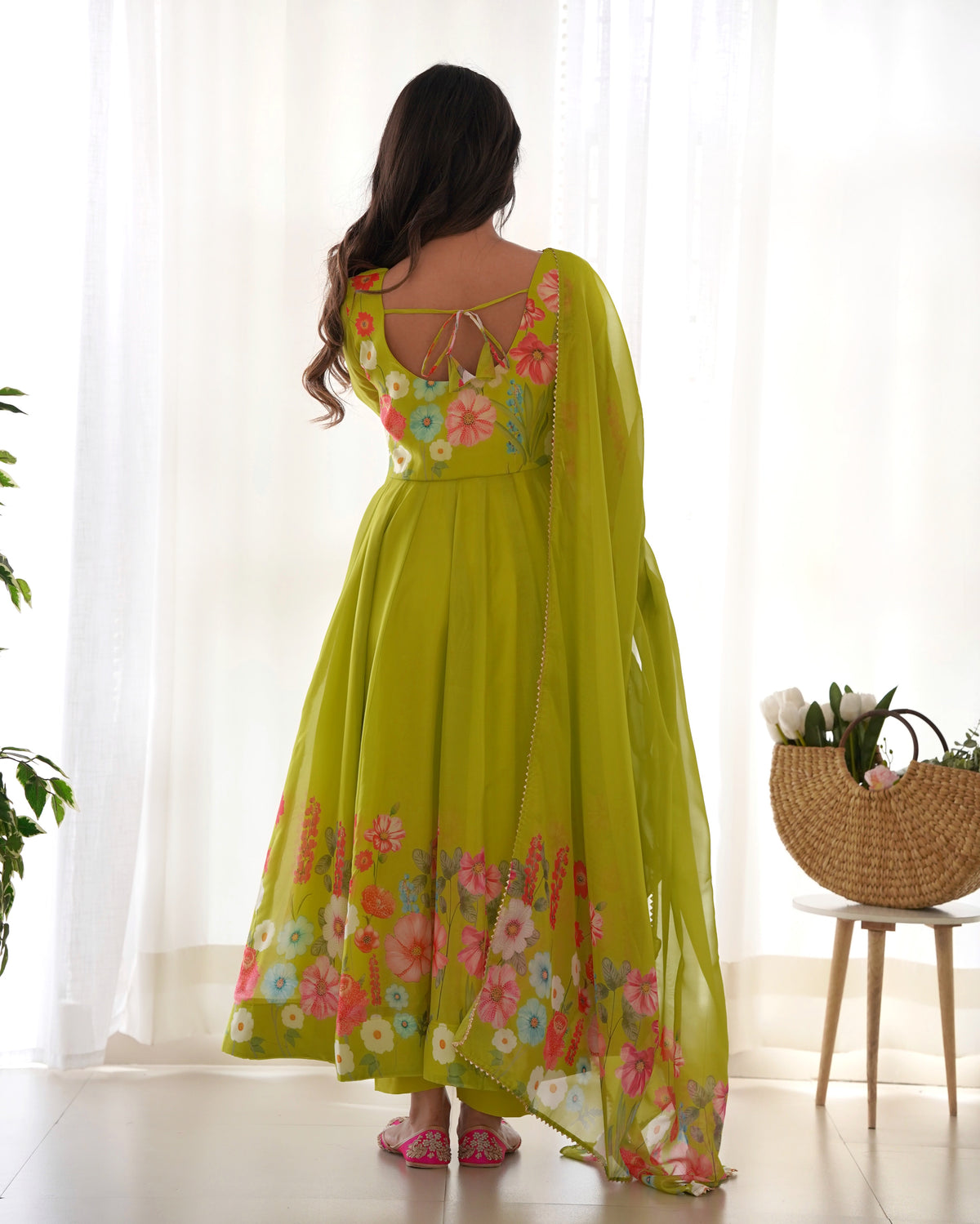 Floral Organza Silk Printed Anarkali with Badla Jari Handwork & Gota Patti Dupatta