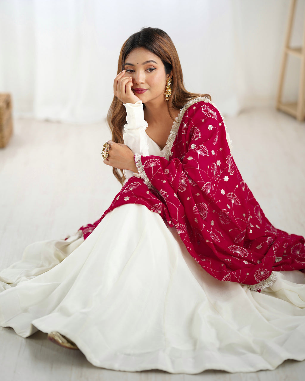 Vichitra Silk 4M Flair Kali Anarkali Set with Canvas Patta & Shawl-Style Lace Dupatta