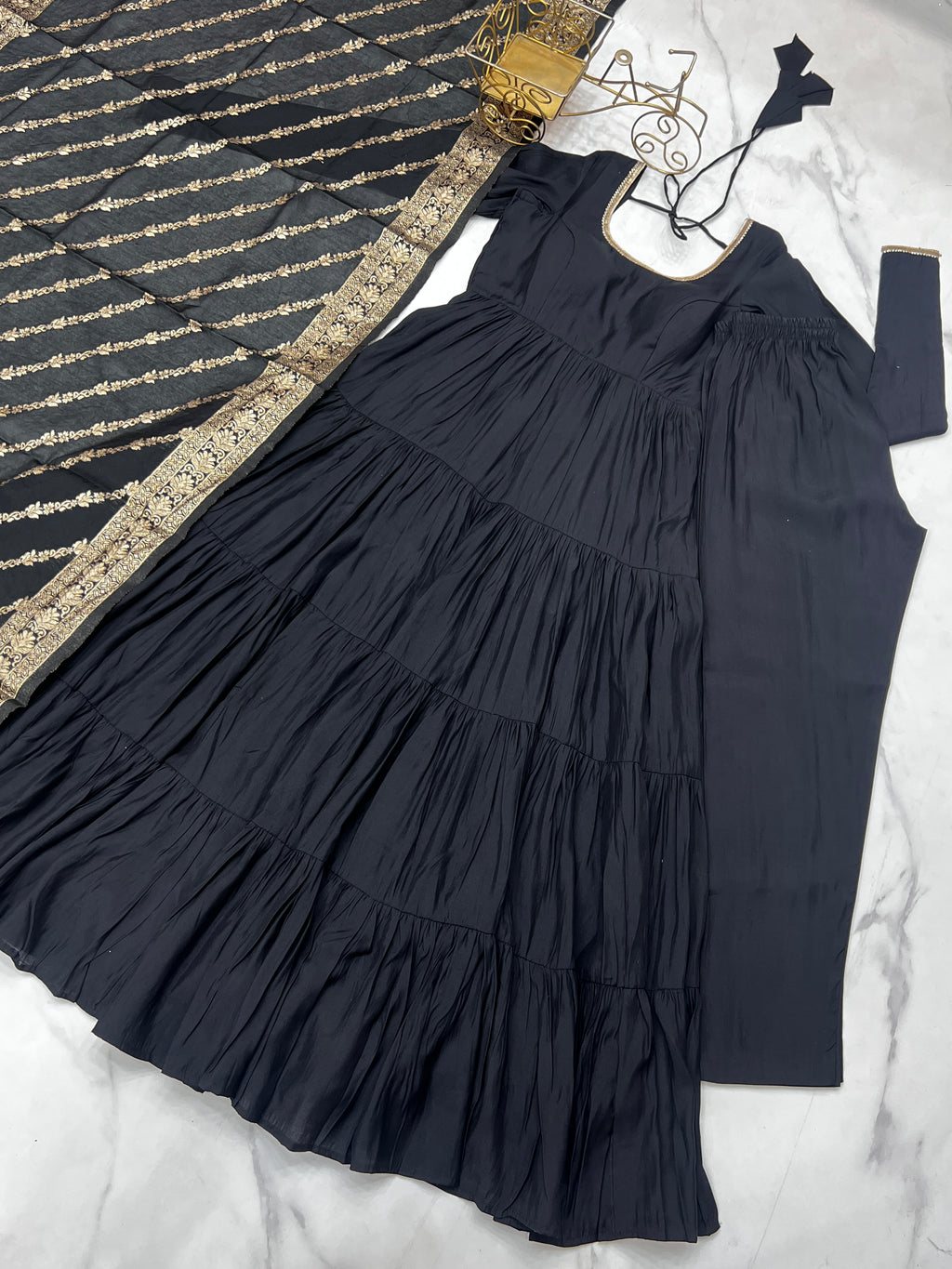 Romansilk Chanderi 9M+ Flair Anarkali Set with Padded Yoke & Banarasi Jacquard Dupatta