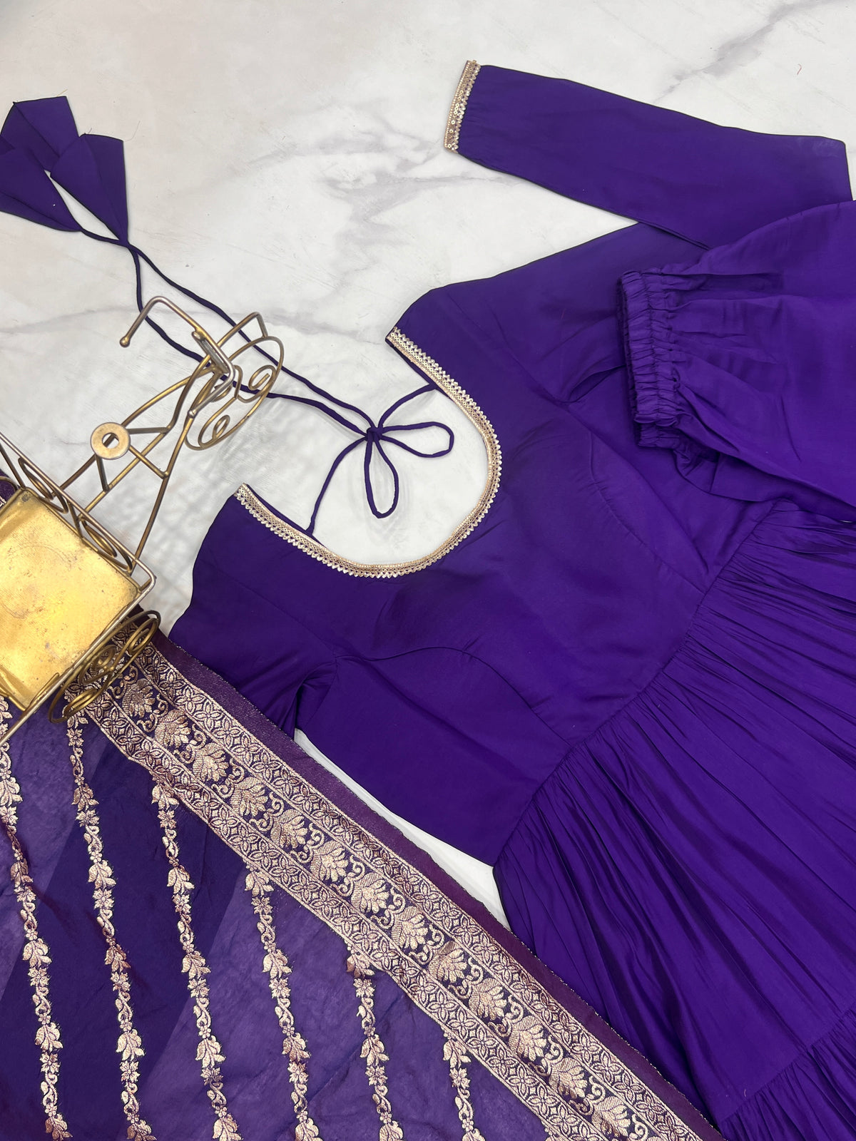 Romansilk Chanderi 9M+ Flair Anarkali Set with Padded Yoke & Banarasi Jacquard Dupatta