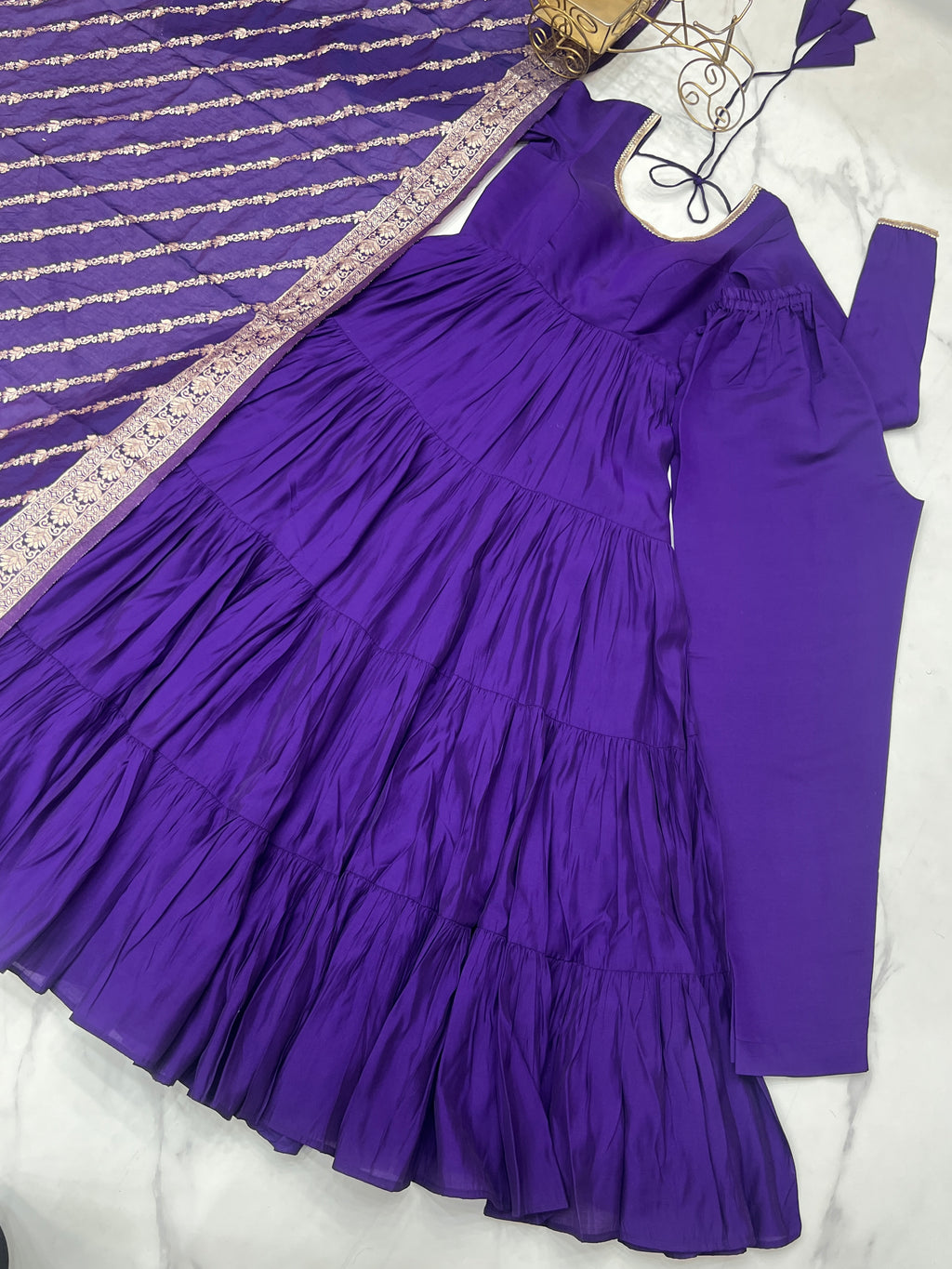 Romansilk Chanderi 9M+ Flair Anarkali Set with Padded Yoke & Banarasi Jacquard Dupatta