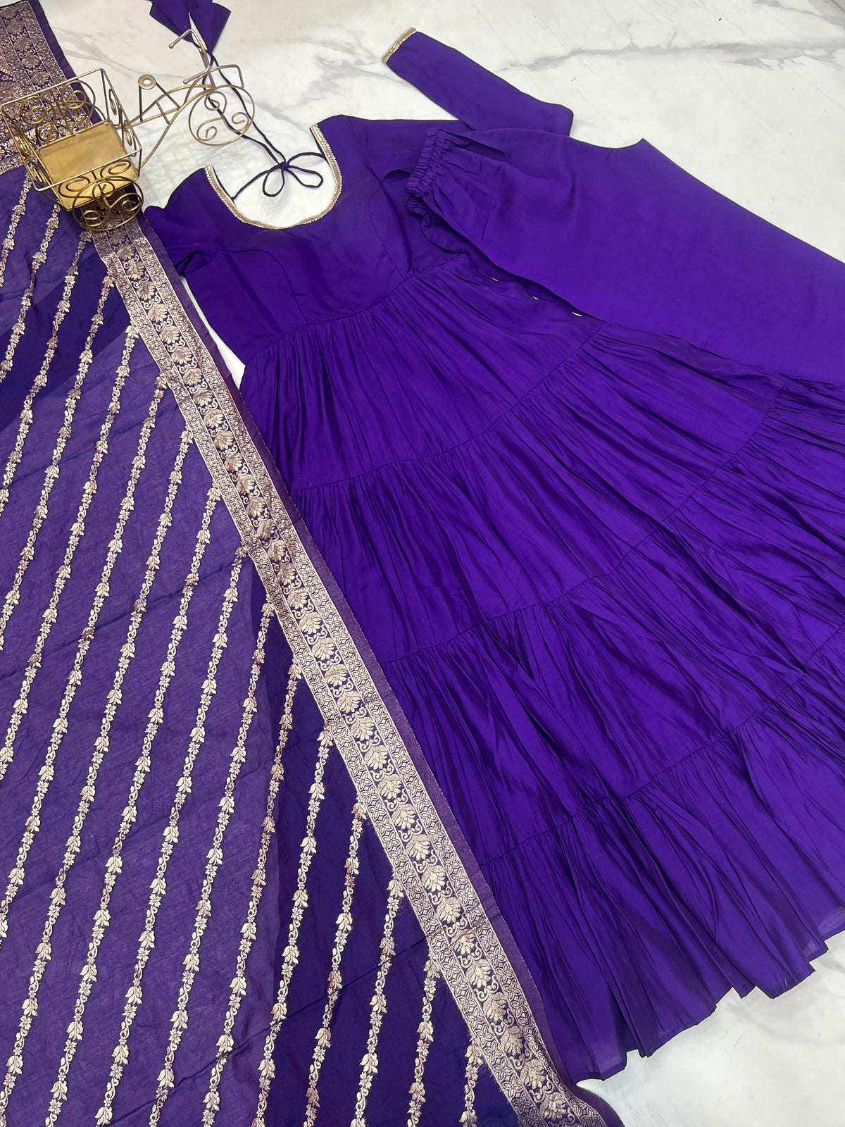 Romansilk Chanderi 9M+ Flair Anarkali Set with Padded Yoke & Banarasi Jacquard Dupatta