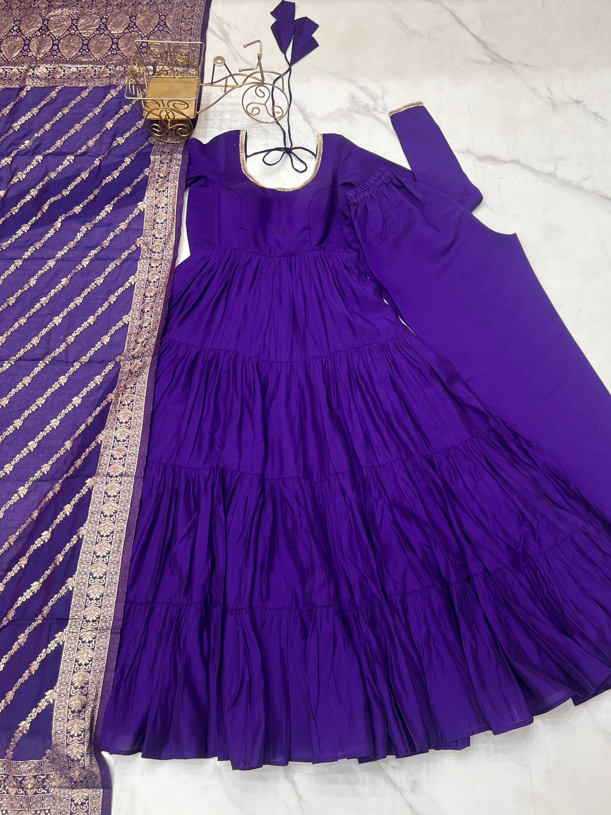 Romansilk Chanderi 9M+ Flair Anarkali Set with Padded Yoke & Banarasi Jacquard Dupatta