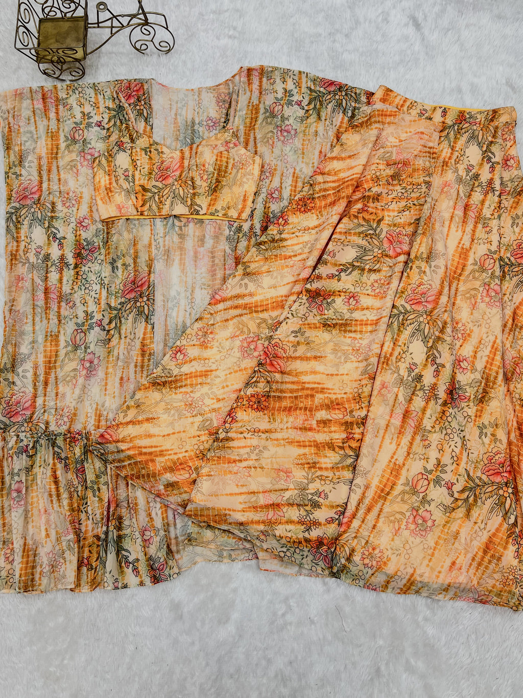 Floral Fox Georgette Indo-Western Shrug Set with Crop Top & Printed Palazzo