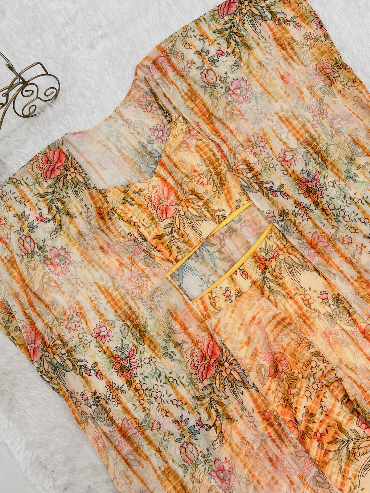 Floral Fox Georgette Indo-Western Shrug Set with Crop Top & Printed Palazzo