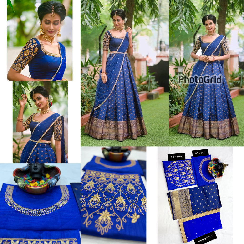 Royal Kanjivaram Lehenga with Mirror Work Butterfly Net Dupatta