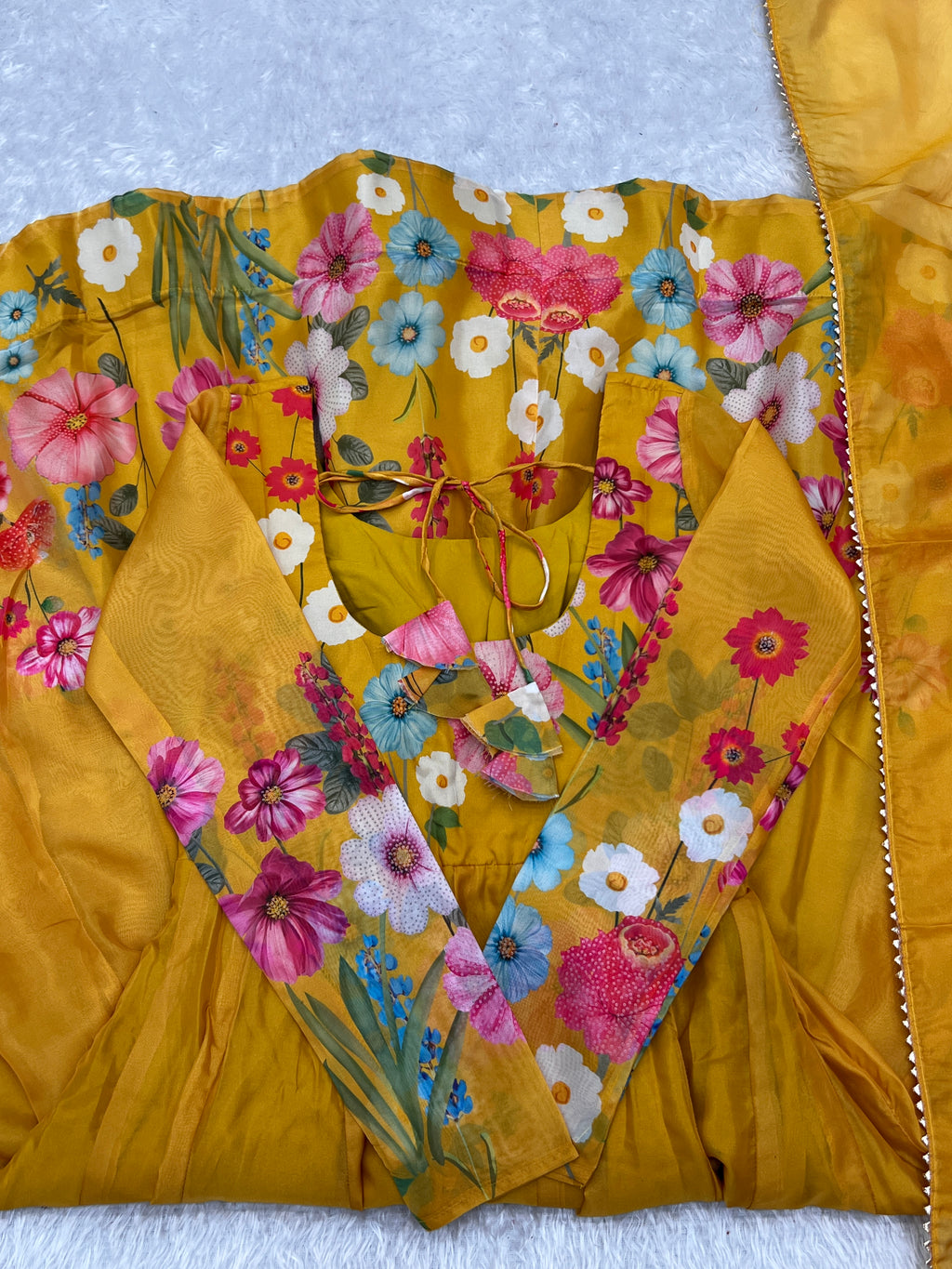 Floral Organza Silk Printed Anarkali with Badla Jari Handwork & Gota Patti Dupatta