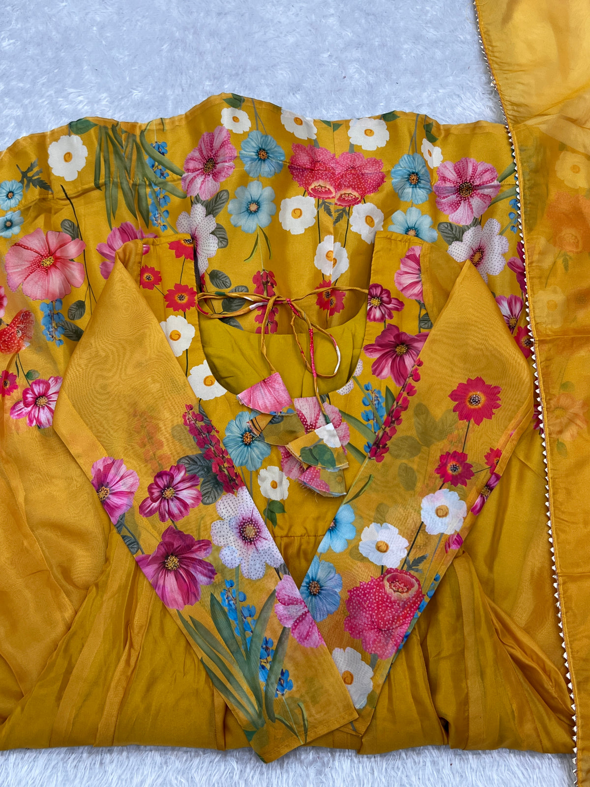 Floral Organza Silk Printed Anarkali with Badla Jari Handwork & Gota Patti Dupatta