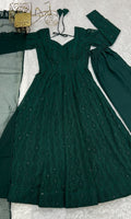 Lukhnowi Fox Georgette Sequence Work Flared Anarkali Gown Set with Ruffle Dupatta & Pant