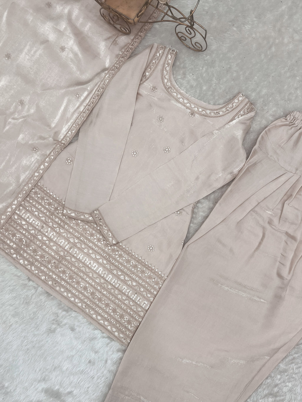Glass Roman Silk Embroidered Top with Farshi Shalwar Set