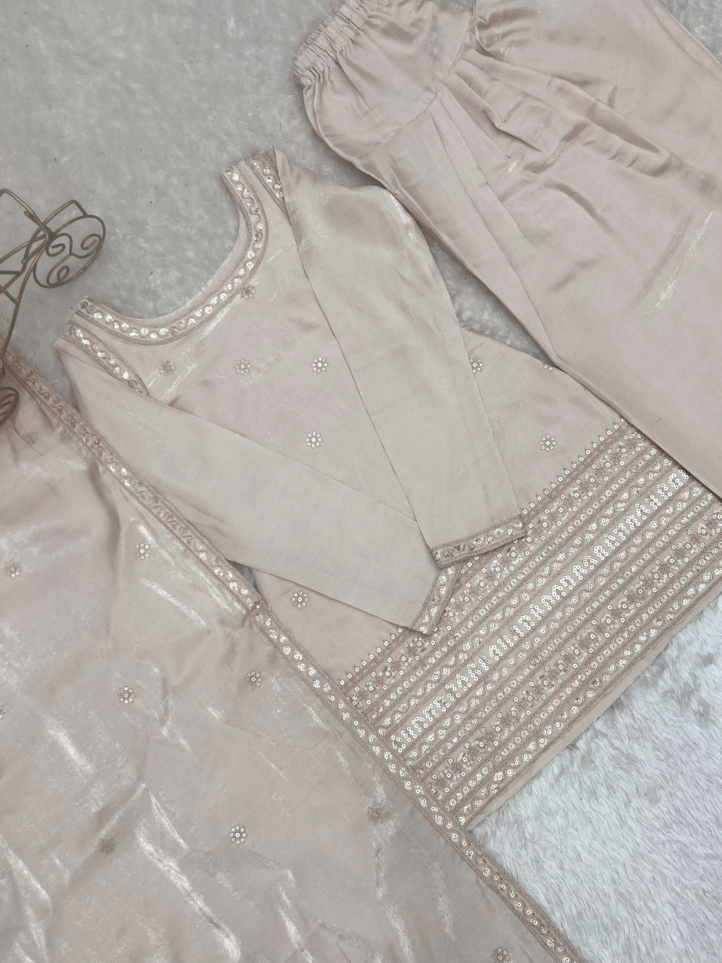 Glass Roman Silk Embroidered Top with Farshi Shalwar Set