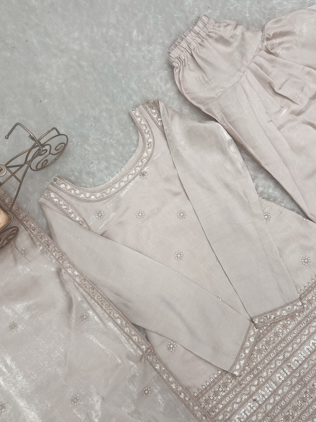 Glass Roman Silk Embroidered Top with Farshi Shalwar Set