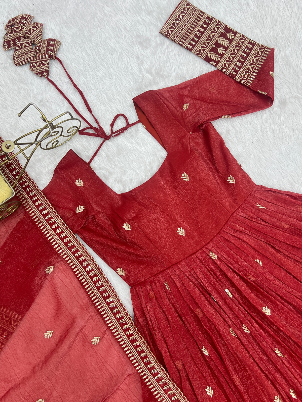 Premium Crunchy Silk Anarkali Gown with Jari & Sequin Embroidery and Beaded Dupatta