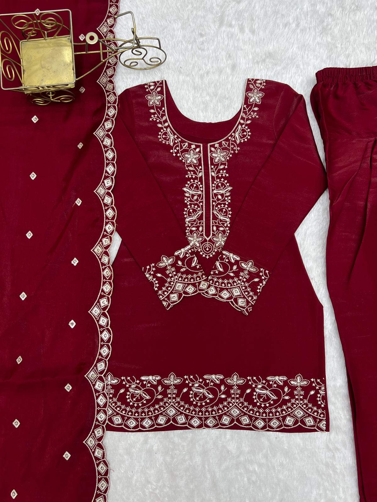 Glass Roman Silk Embroidered Farshi Shalwar Suit with Sequin & Jari Work | Ready to Wear 3-Piece Set
