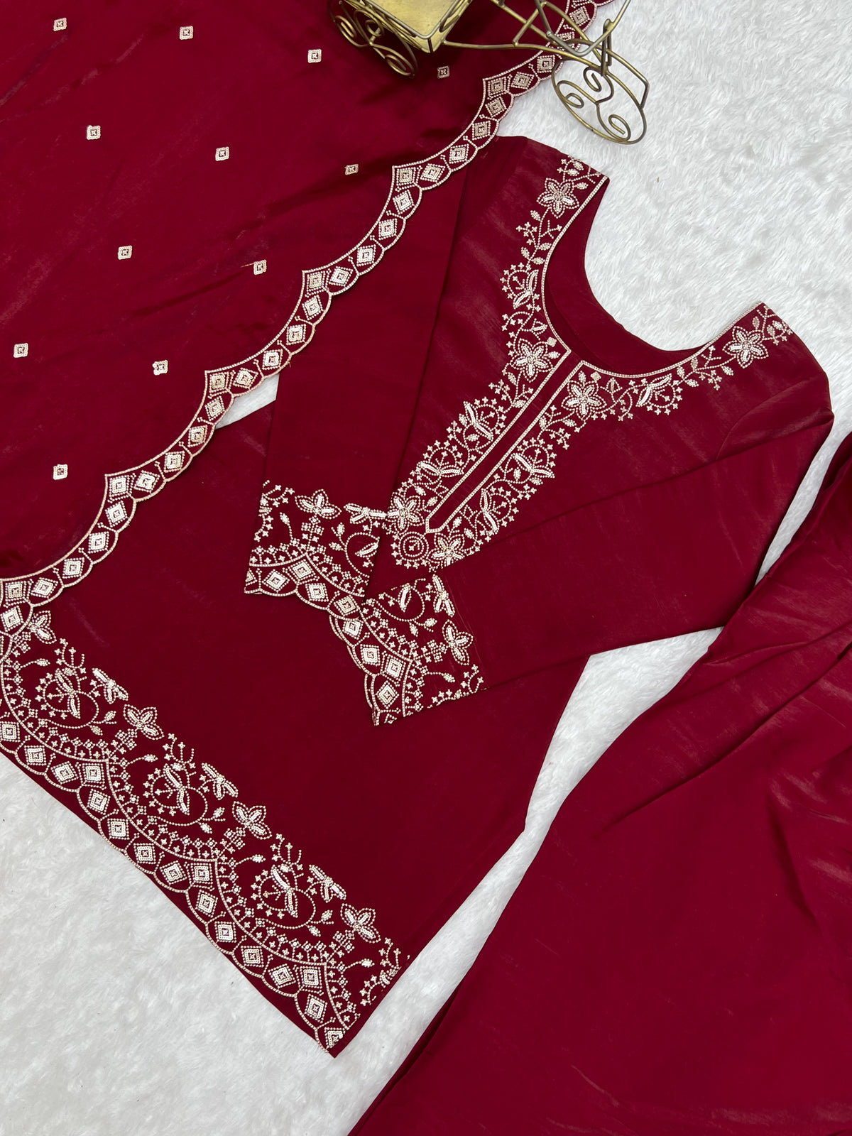Glass Roman Silk Embroidered Farshi Shalwar Suit with Sequin & Jari Work | Ready to Wear 3-Piece Set