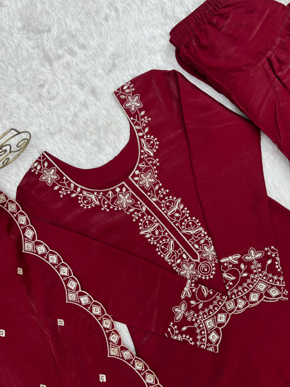 Glass Roman Silk Embroidered Farshi Shalwar Suit with Sequin & Jari Work | Ready to Wear 3-Piece Set