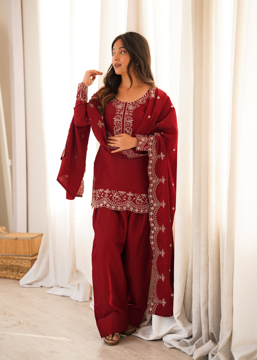 Glass Roman Silk Embroidered Farshi Shalwar Suit with Sequin & Jari Work | Ready to Wear 3-Piece Set