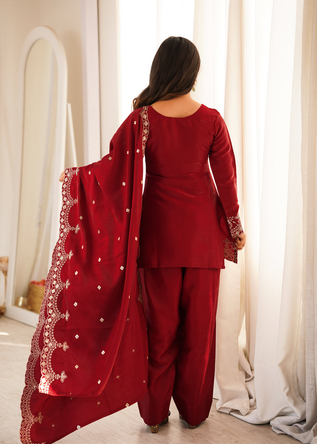 Glass Roman Silk Embroidered Farshi Shalwar Suit with Sequin & Jari Work | Ready to Wear 3-Piece Set