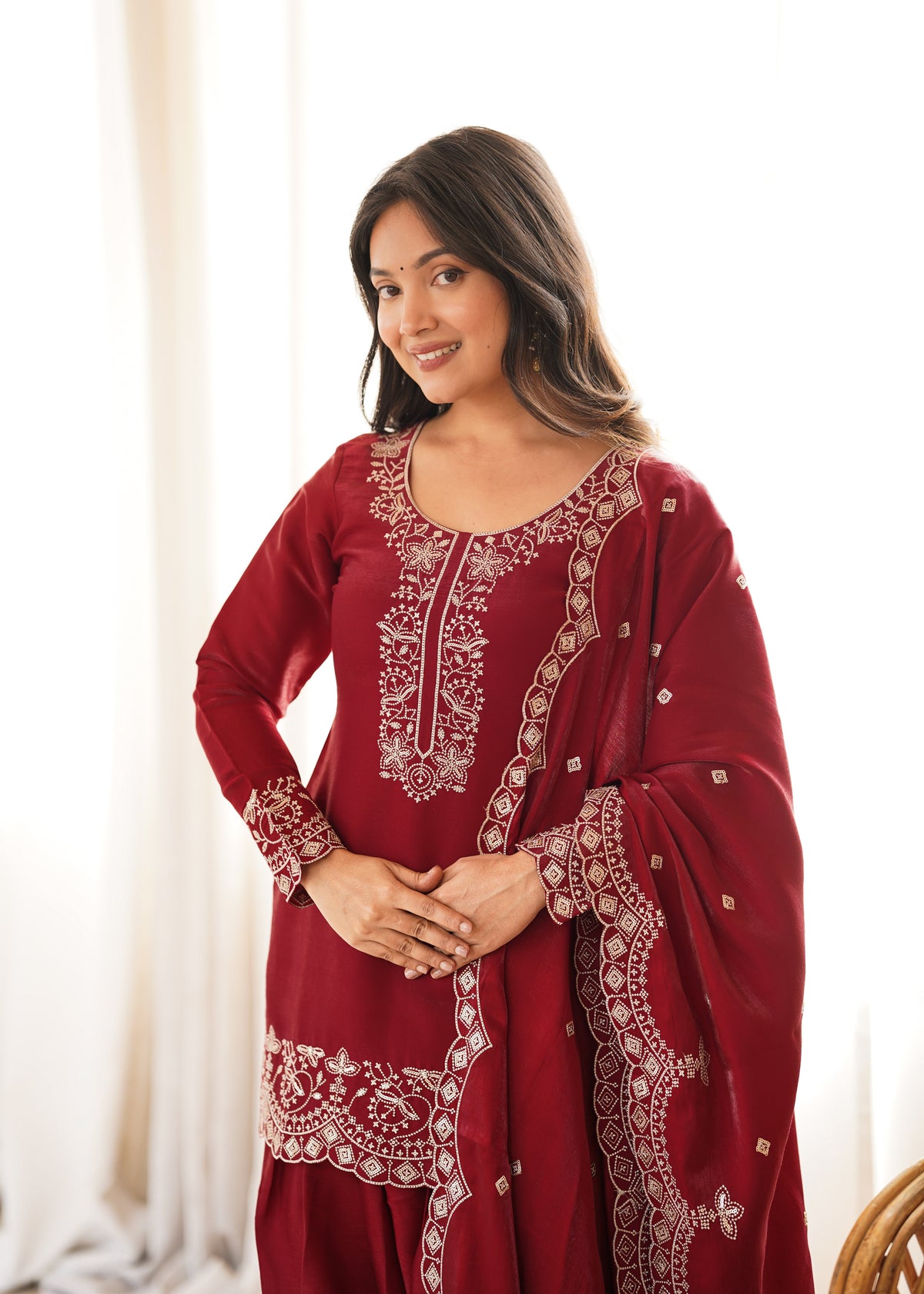 Glass Roman Silk Embroidered Farshi Shalwar Suit with Sequin & Jari Work | Ready to Wear 3-Piece Set