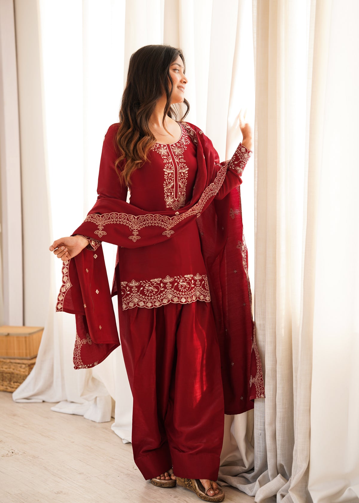 Glass Roman Silk Embroidered Farshi Shalwar Suit with Sequin & Jari Work | Ready to Wear 3-Piece Set