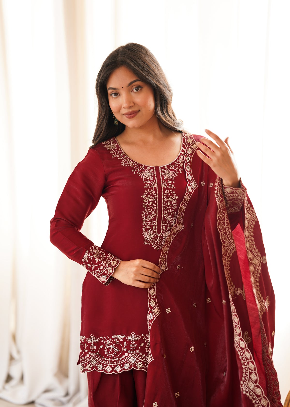 Glass Roman Silk Embroidered Farshi Shalwar Suit with Sequin & Jari Work | Ready to Wear 3-Piece Set