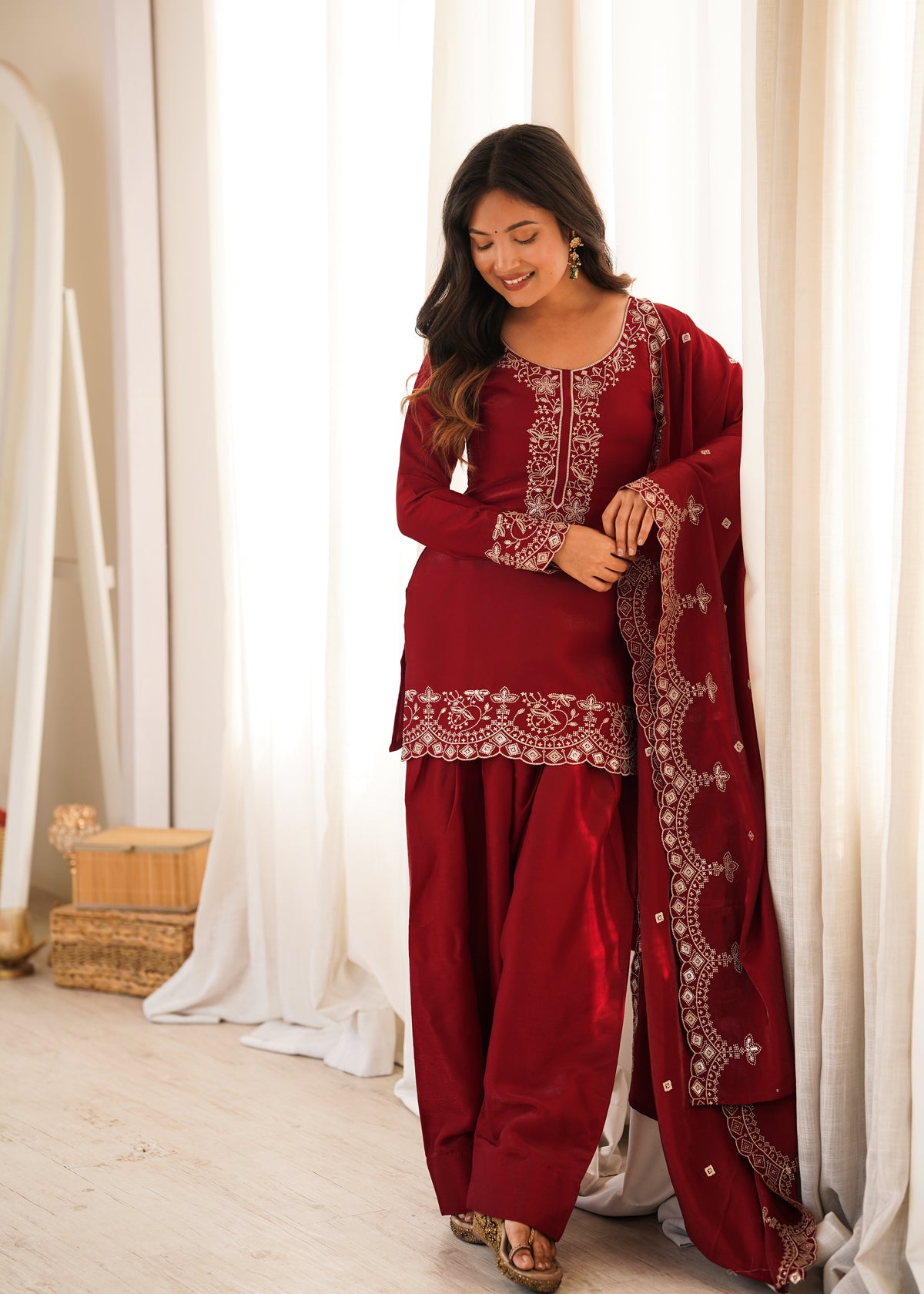 Glass Roman Silk Embroidered Farshi Shalwar Suit with Sequin & Jari Work | Ready to Wear 3-Piece Set