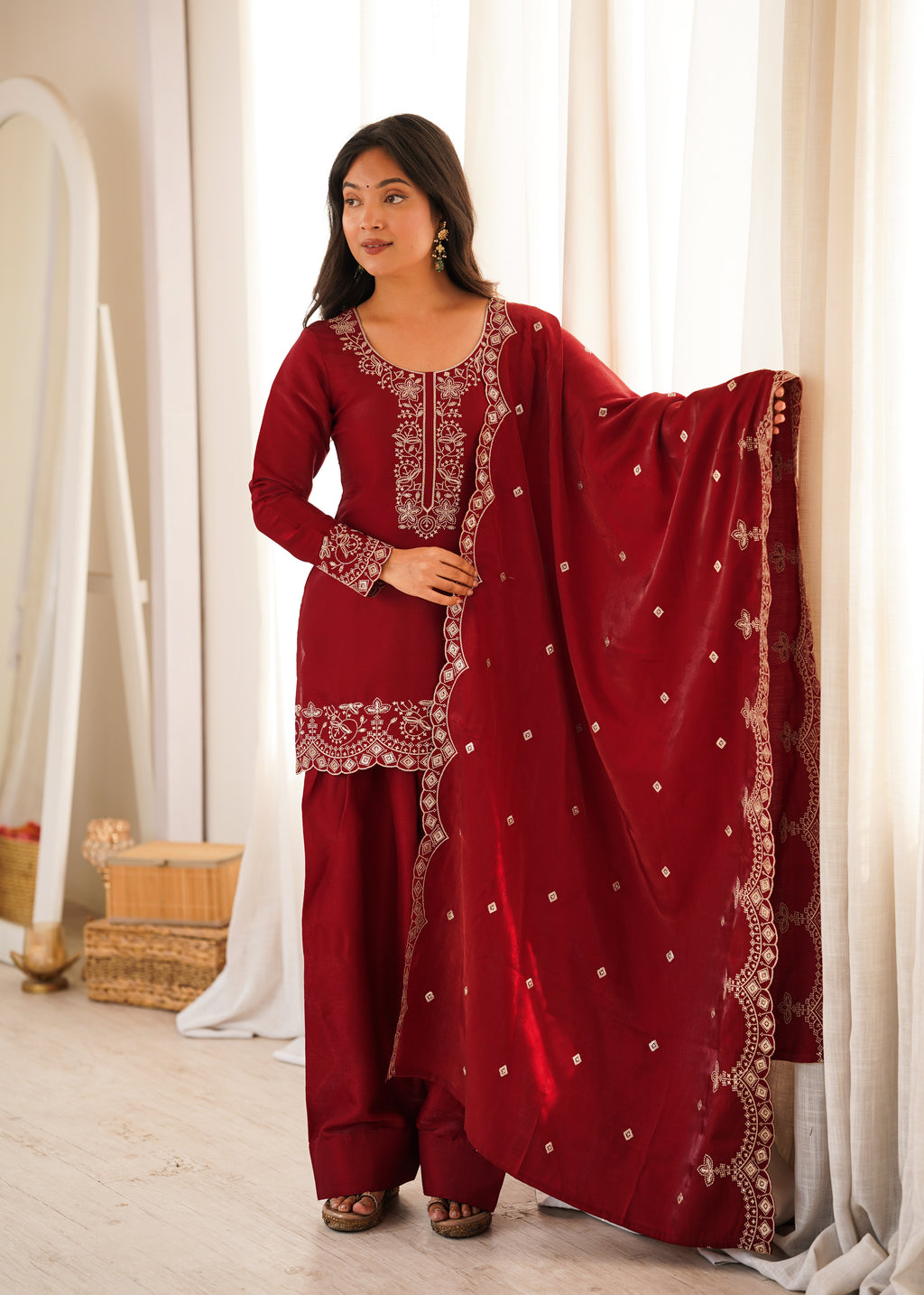 Glass Roman Silk Embroidered Farshi Shalwar Suit with Sequin & Jari Work | Ready to Wear 3-Piece Set